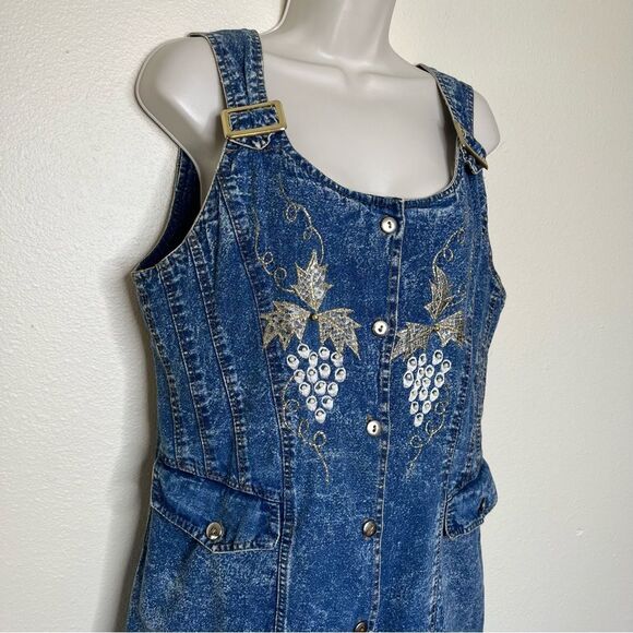 Vintage License Acid Wash Blue Denim Embellished Jumper Dress Women Size Small - Picture 2 of 14